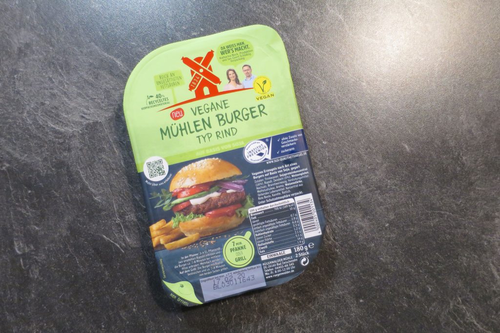 Vegane Mühlen Burger Typ Rind - Die Verpackung des Produkts.